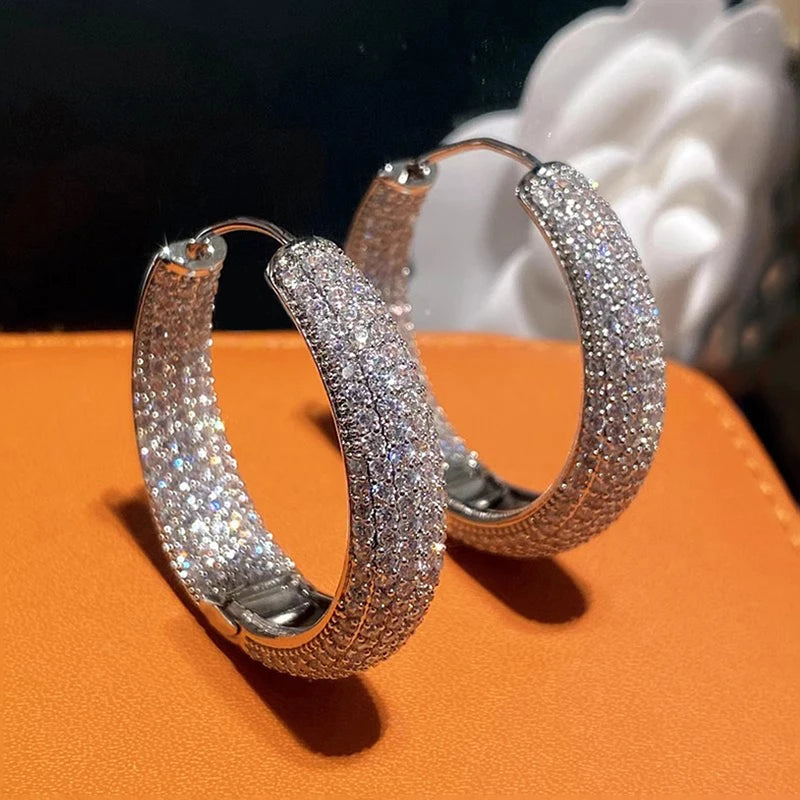 Fashion Shining Zirconia Circle Round Hoop Earrings For Women Party Jewelry