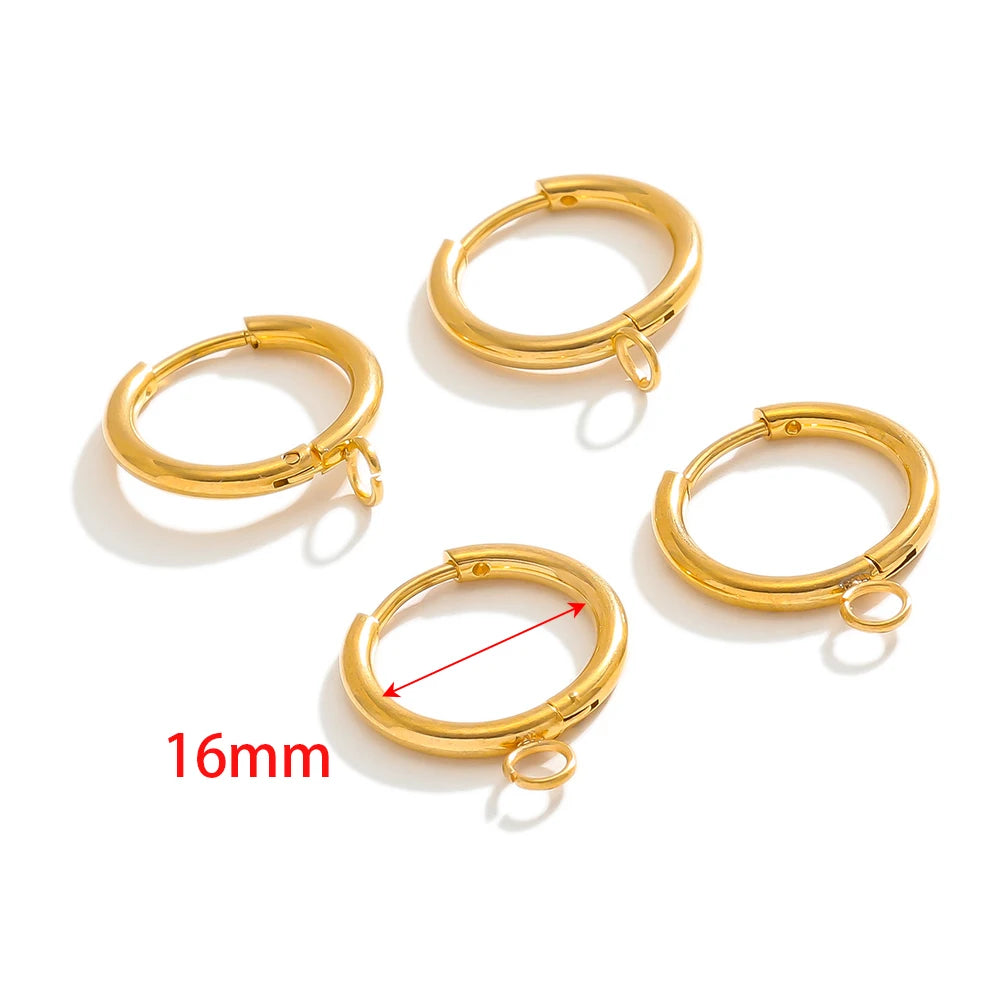 Gold-tone huggie hoop earring hooks with loop posts and small jump rings.