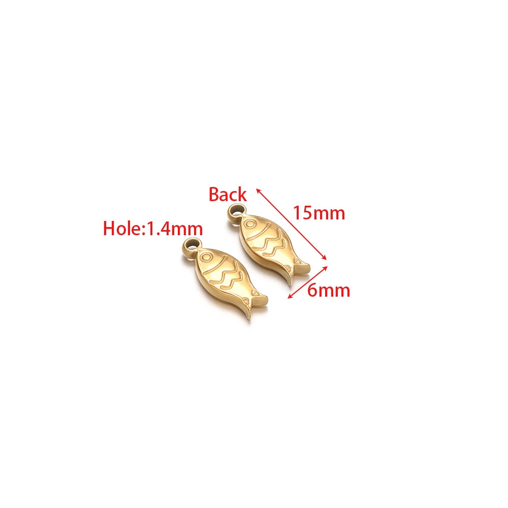 Gold fish charm pendant pair, 3D metallic koi-style fish with loop bail for DIY jewelry