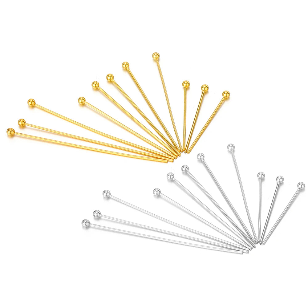 Gold ball head earring pins set with round heads in mixed lengths