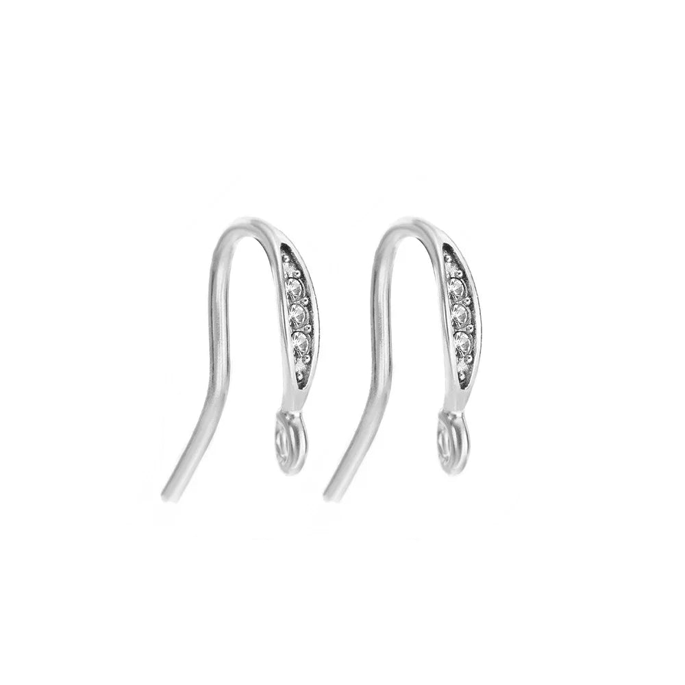 Silver-tone ear wire connectors with rhinestone oval detail
