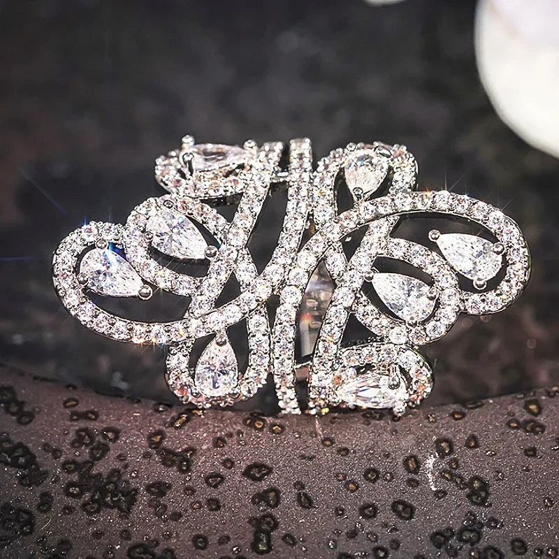 CZ openwork butterfly ring with teardrop stones