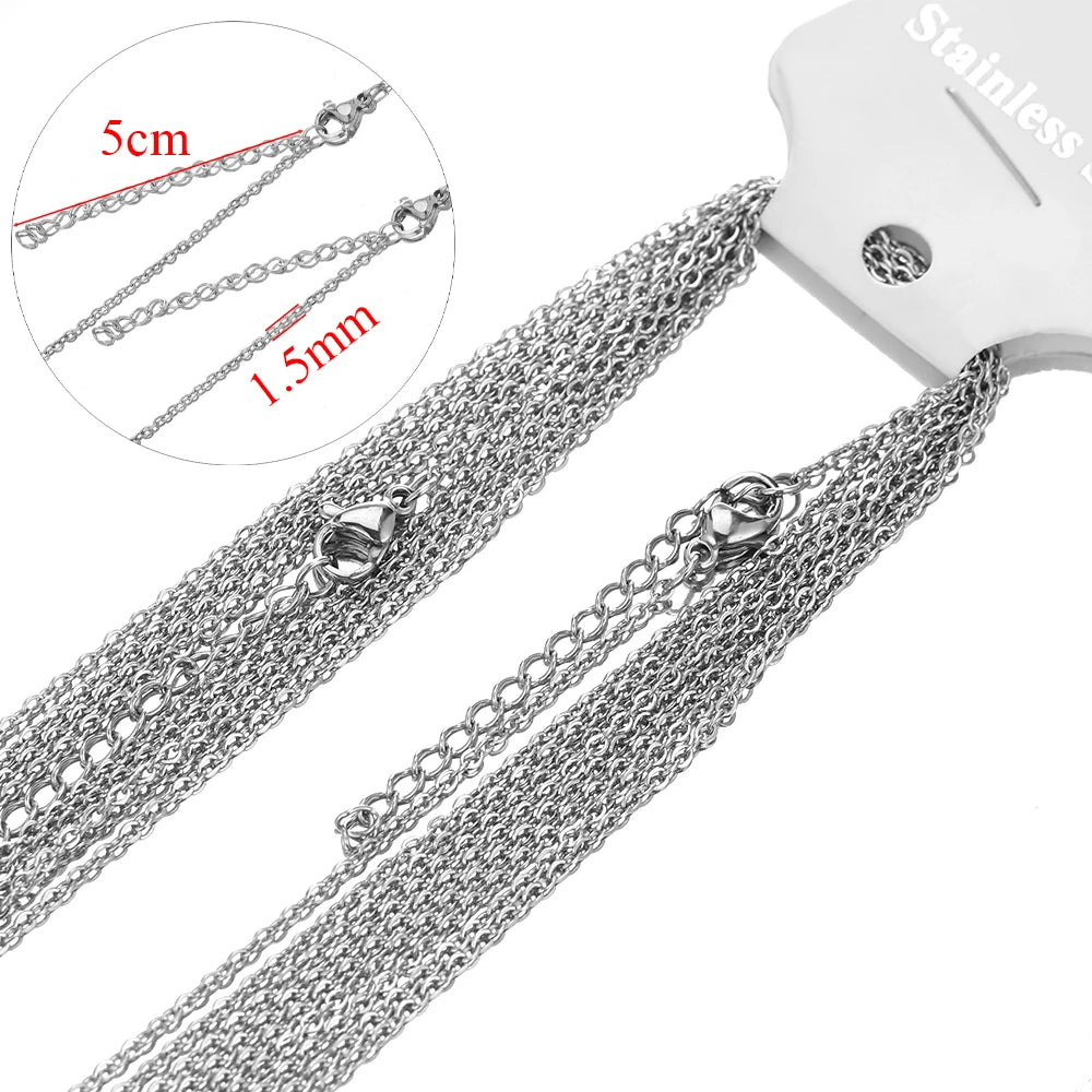 Stainless steel cable link chain for DIY necklaces, small clasp; 1.5mm