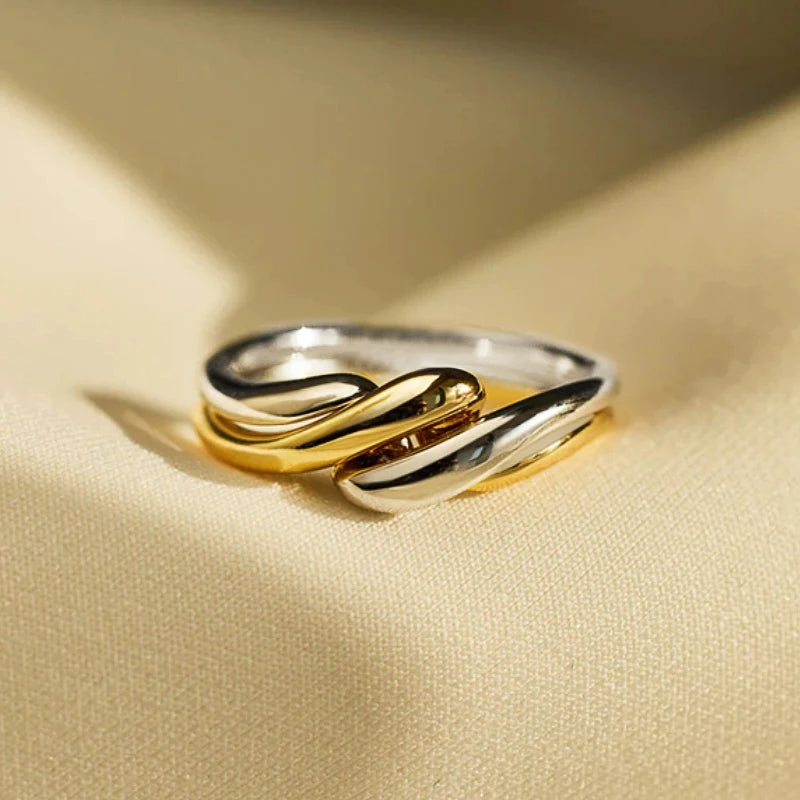 Fashion Two Tone Twist Ring for Women Daily Wear Jewelry m30