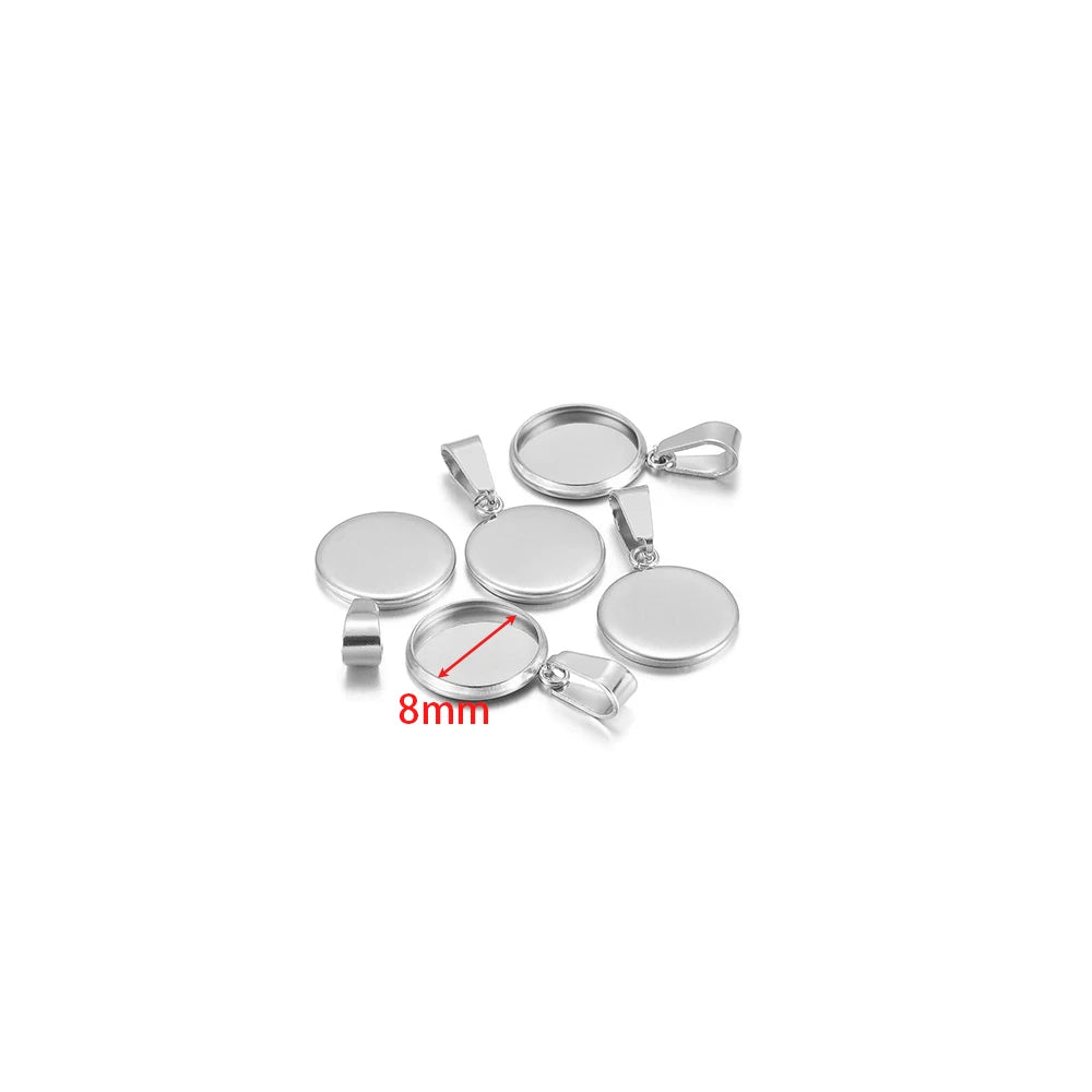 Steel round cabochon bezel blank tray settings with clamp bails, 8mm size