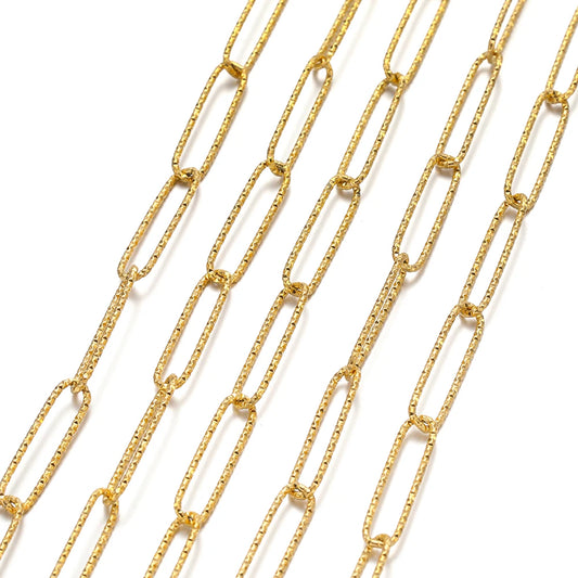 Gold oval link chain with textured embossed pattern for necklace and bracelet making