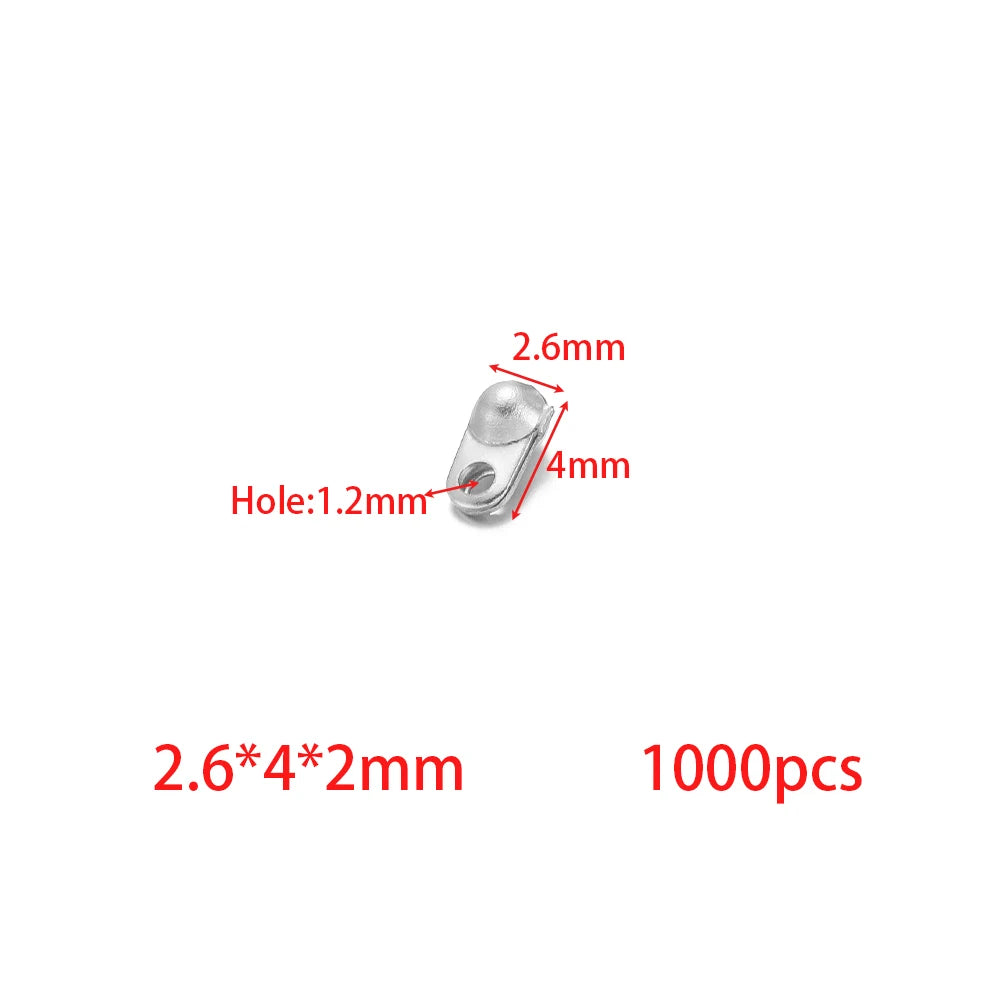 Silver end crimp clasp hook beads, 2.6x4x2mm, 1.2mm hole, 1000pcs