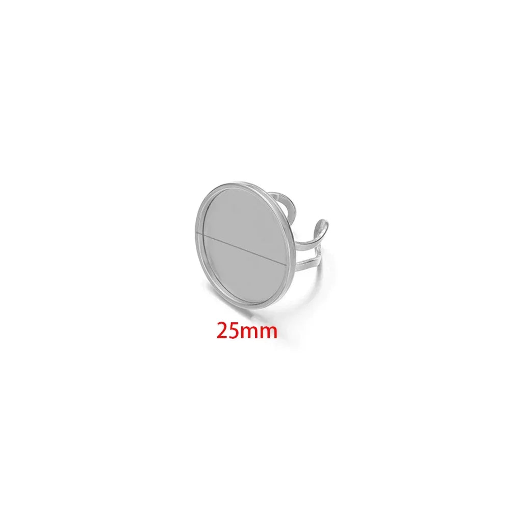 Silver tone round cabochon ring base setting, open back, 25mm