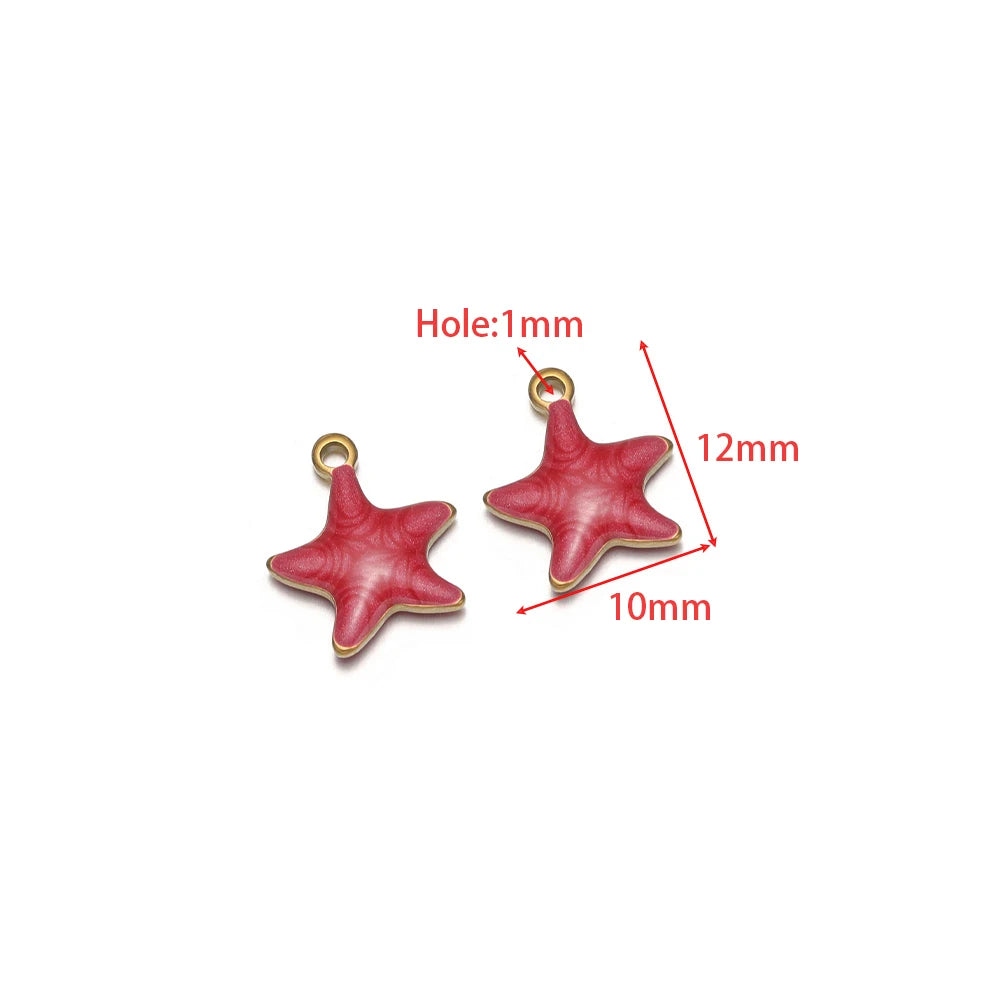 Red enamel star charm pair with gold-tone loop and small hanging hole