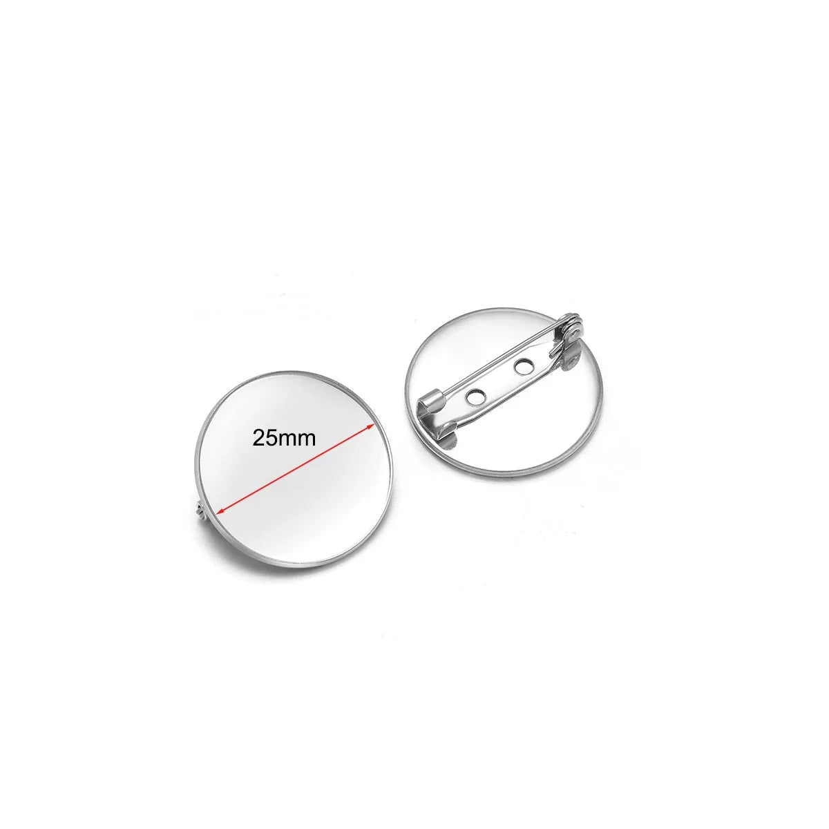 Silver-tone stainless steel brooch base cabochon setting with pin, 25mm round
