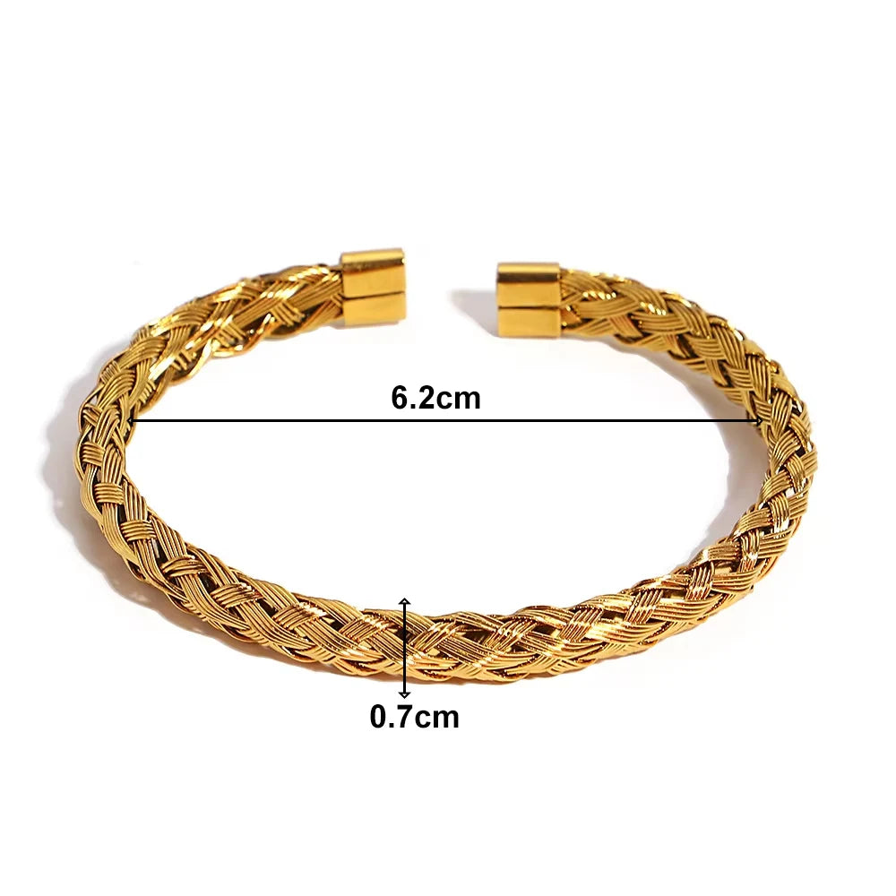 Vintage Gold Plated Stainless Steel Weave Bracelet for Women Men Exquisite Chunky Cuff Bangle Bracelets Waterproof Jewelry