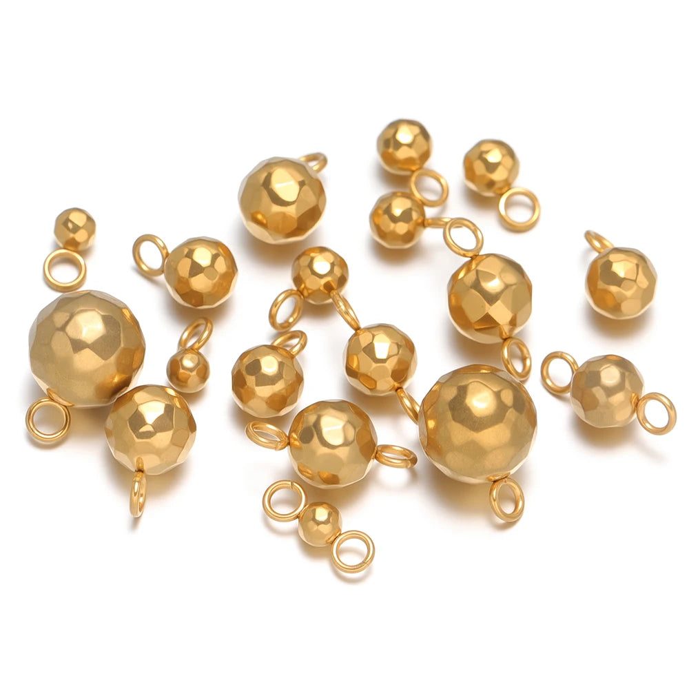 Gold ball bead charms with double loop connectors, faceted hammered round beads