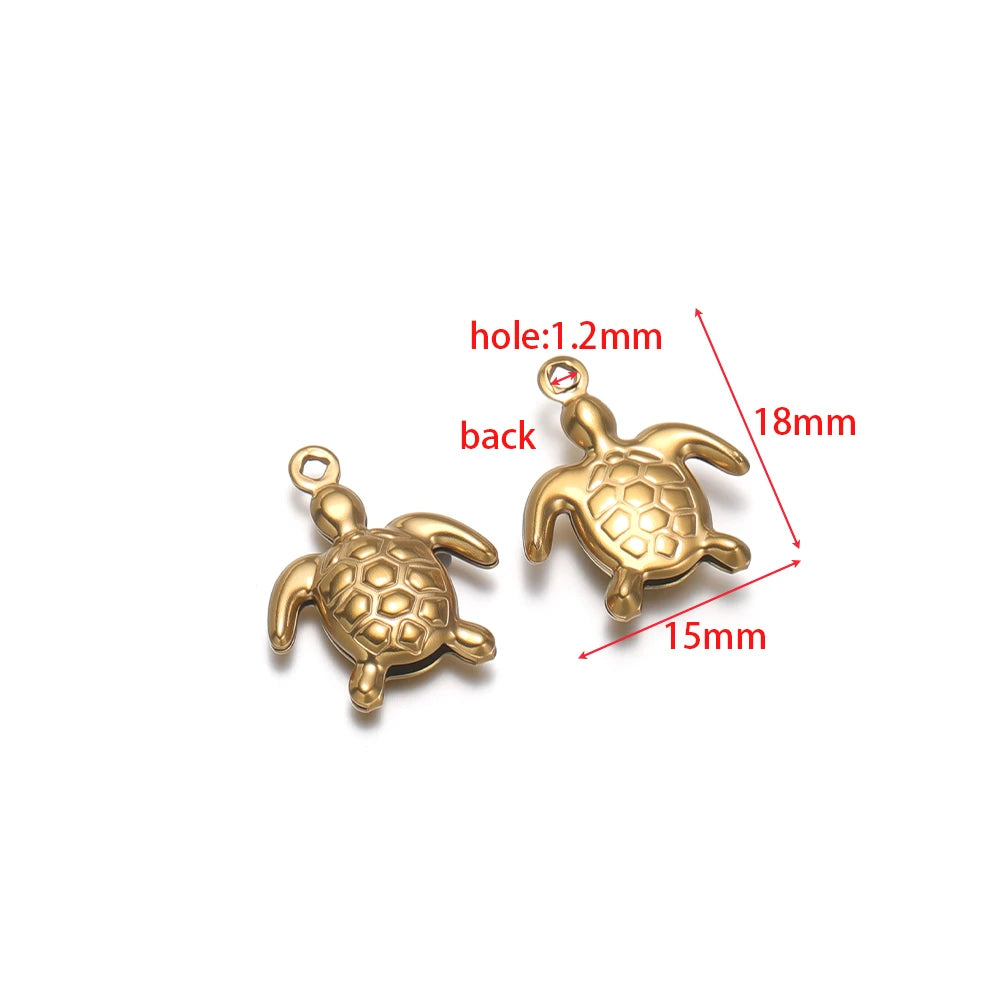 Gold-toned turtle-shaped hollow charm with 1.2mm loop hole, stainless steel