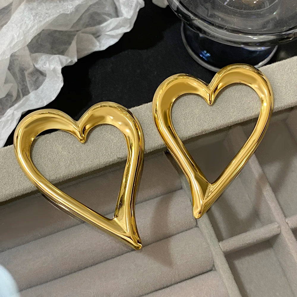 Gold-tone chunky open heart hoop earrings