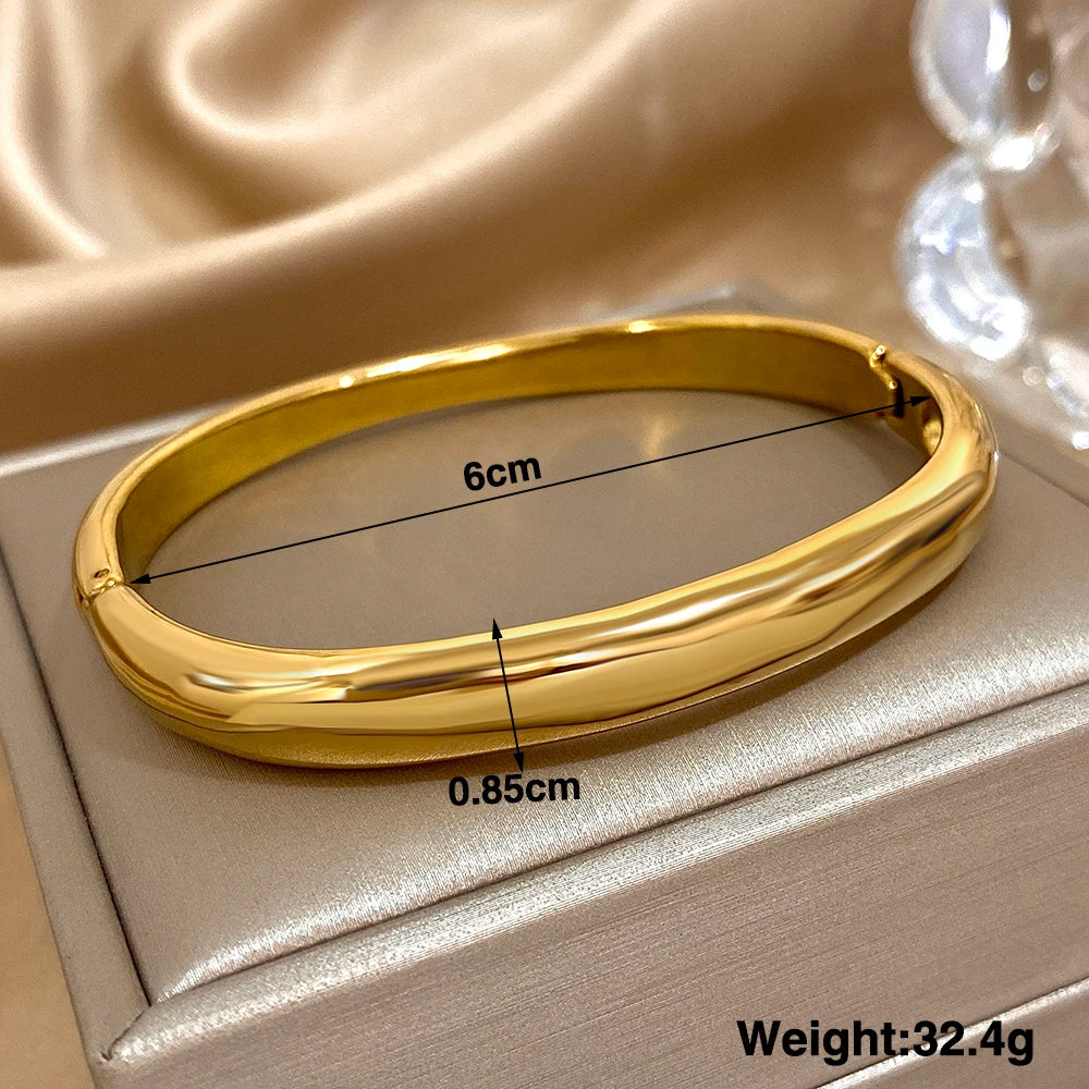 Fashion Gold Plated Stainless Steel Cuff Bangle Bracelets for Women Glossy Simple Square Chunky Bracelet Waterproof Jewelry