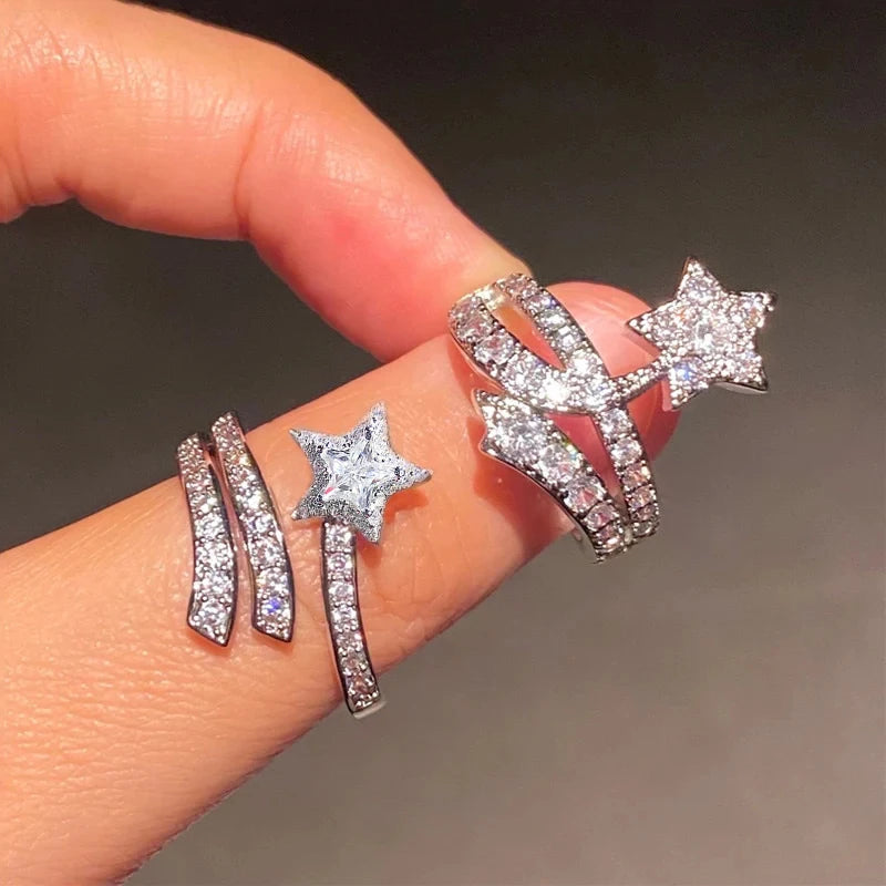 Luxury Bright CZ Wedding Band Delicate Shining Star Ring m01