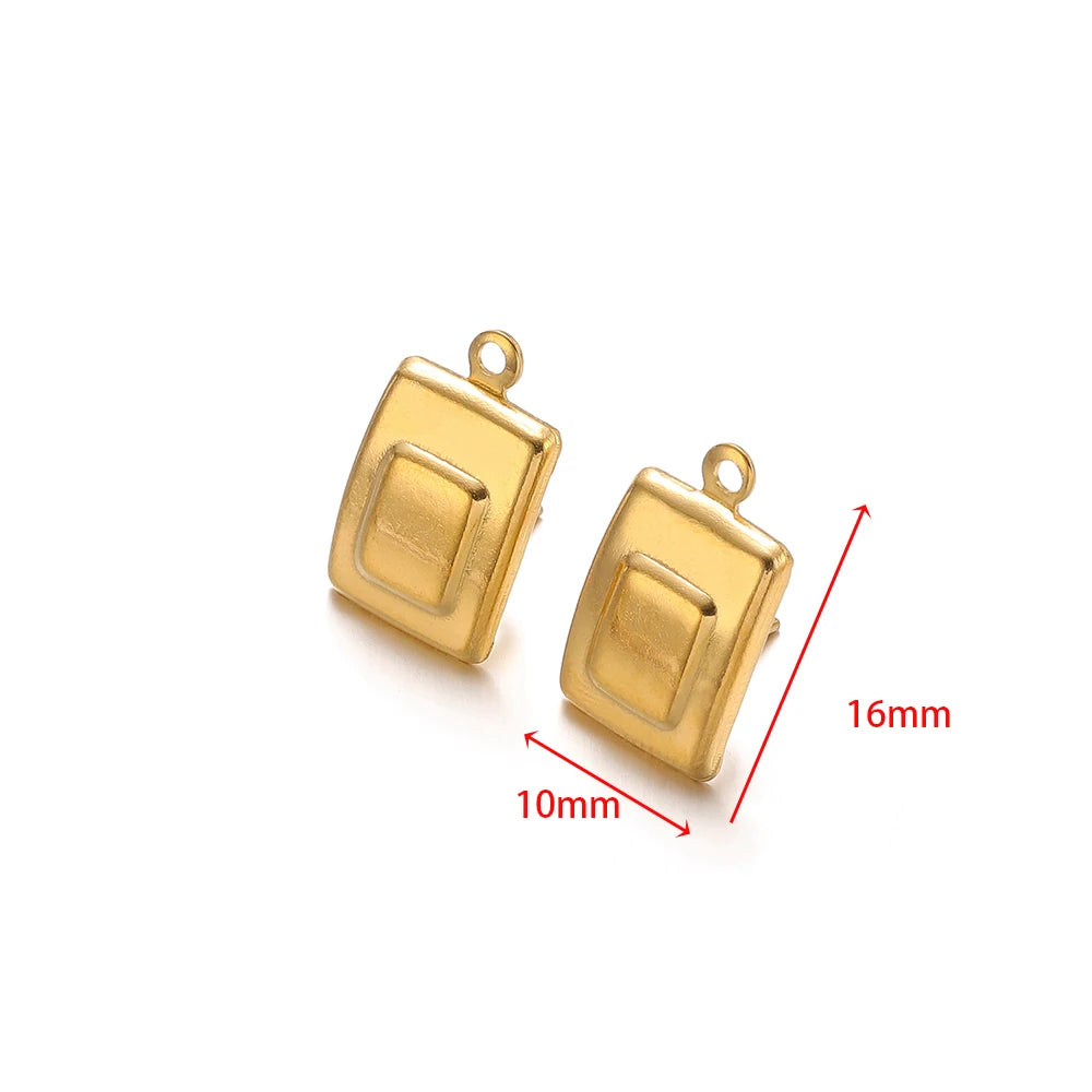 Gold oval stud earring connector with top loop and inner square opening