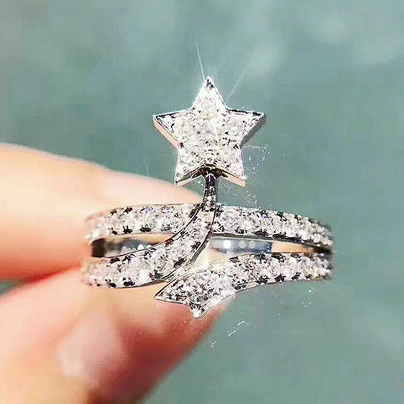 Luxury Bright CZ Wedding Band Delicate Shining Star Ring m01