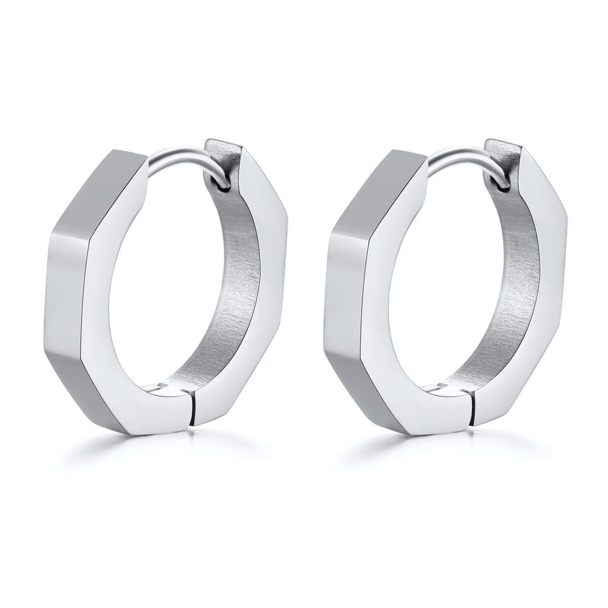 Silver-tone angular hoop earrings with flat polygonal bands