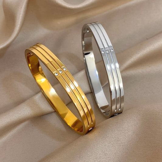 Glossy Gold Silver Color Stainless Steel Cuff Bangle Bracelets for Women Men Fashion Wide Wristband Bracelet Waterproof Jewelry