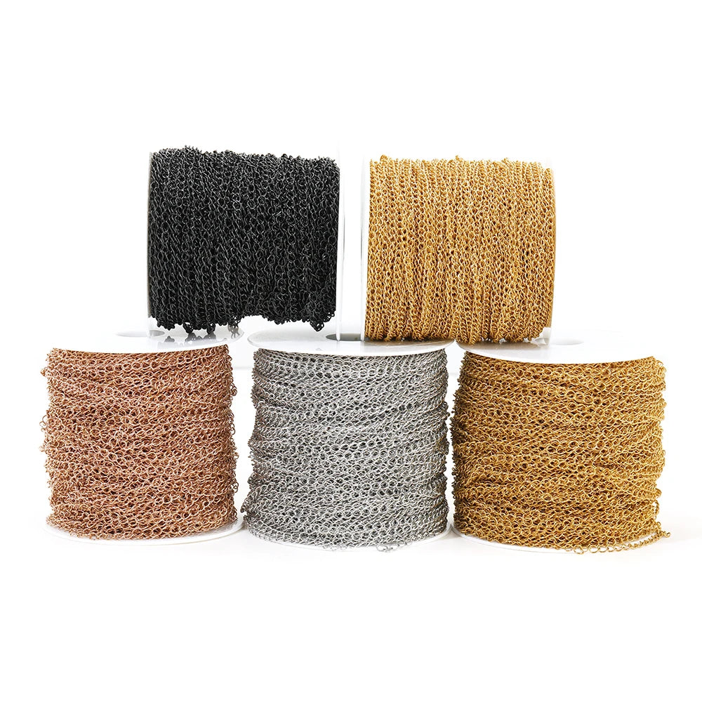 Metal extension tail chain rolls in black, rose gold, gold, and steel tones