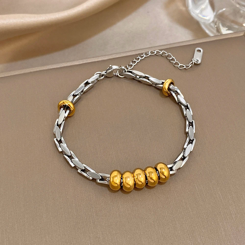 Chubby Circle Beads Geometric Chain Bracelet for Women Fashion Gold Silver Color Stainless Steel Bracelets Waterproof Jewelry