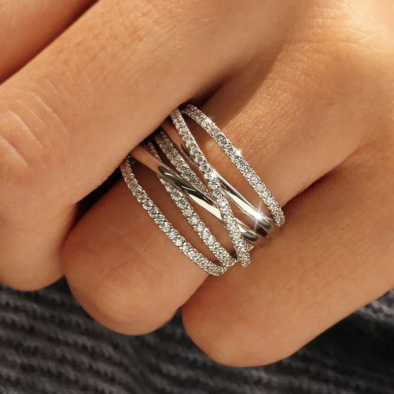 Fashion Multi-cross Full AA Cubic Zirconia Rings for Women m36