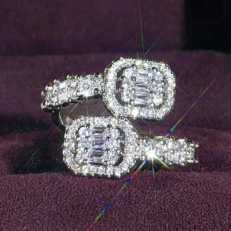 Luxury Silver Color Shiny Zirconia Opening Ring