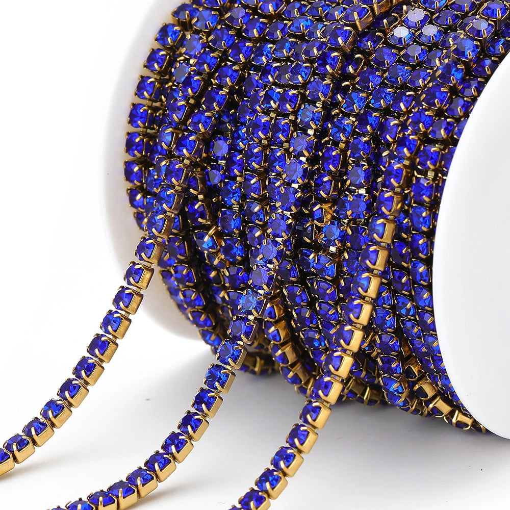 Stainless steel rhinestone crystal chain tassel in royal blue, for DIY jewelry making