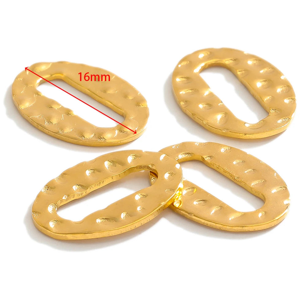 Gold hollow oval connectors with hammered texture, 16mm length marking shown