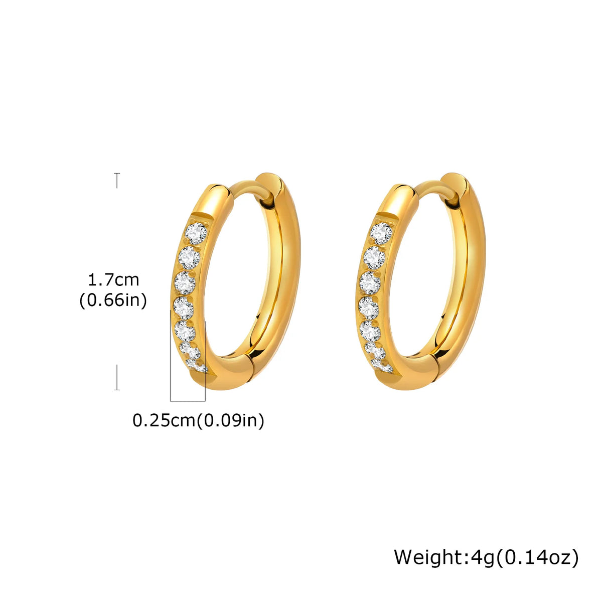 Gold-tone cubic zirconia huggie hoop earrings with full row of round stones
