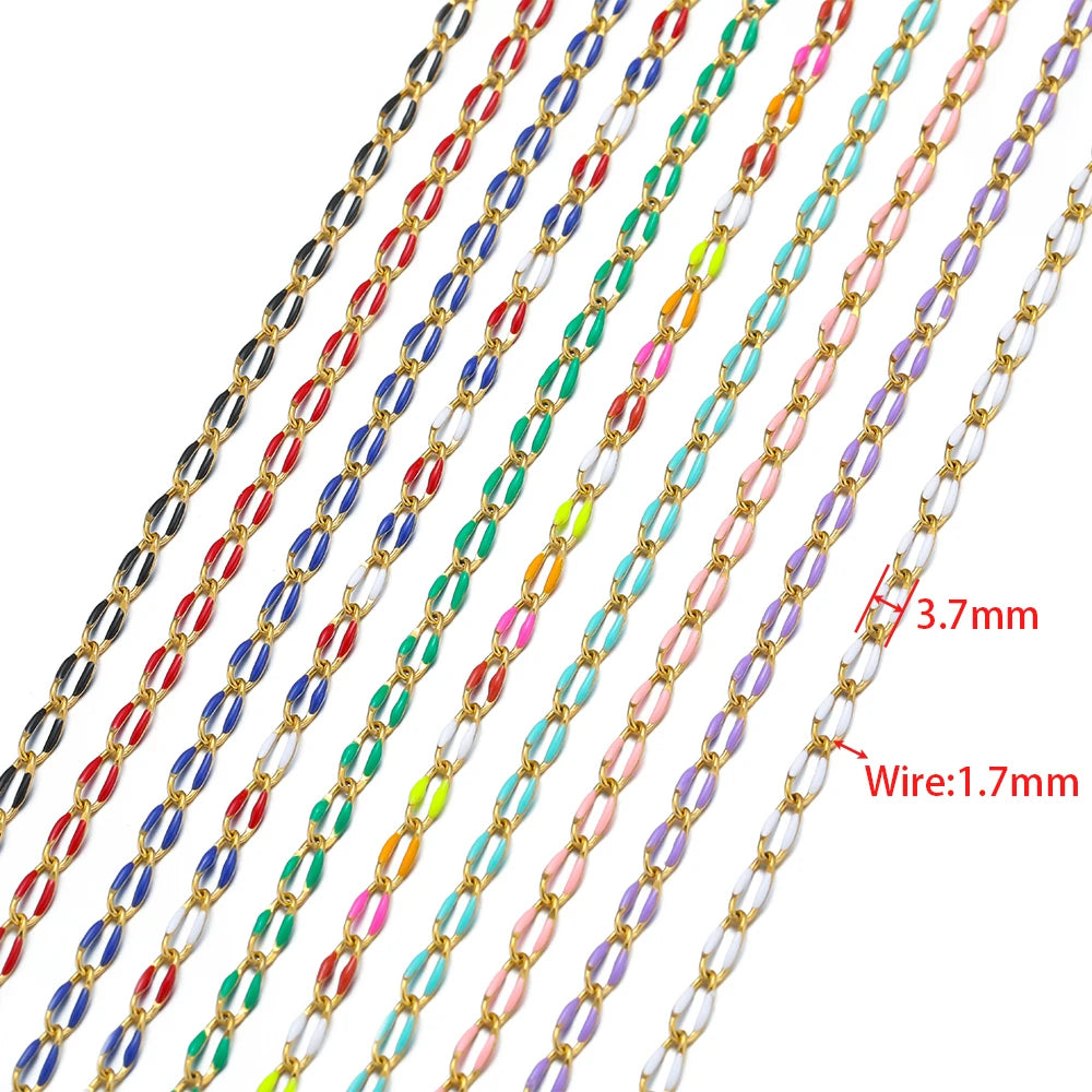 Twisted enamel chain strands with multicolor oval links in neat rows, DIY findings