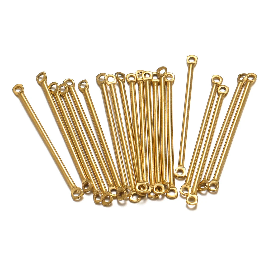 Gold wire bar link connectors with small loop holes, set of long sticks for jewelry