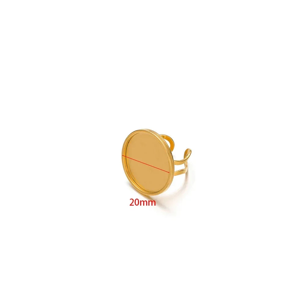 Gold-tone round open cabochon ring base, 20mm bezel size