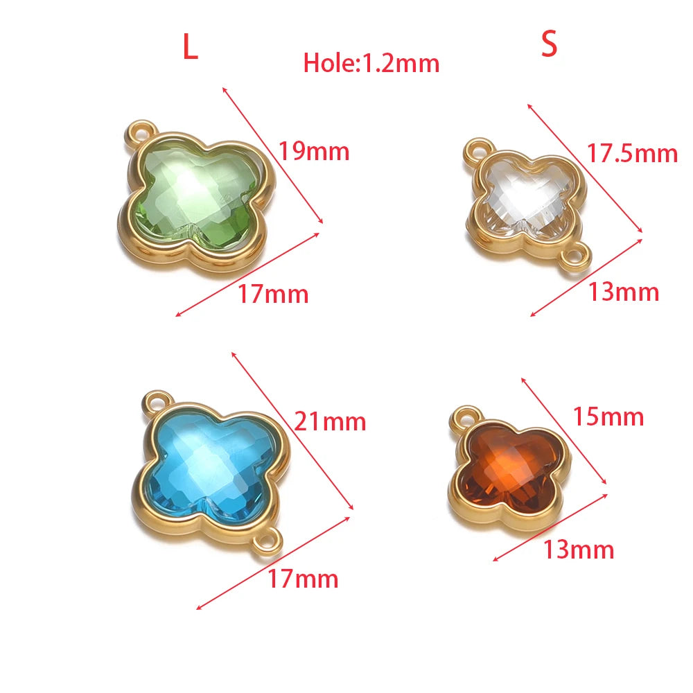 Clover glass pendant sizes: L 19x17mm, S 17.5x13mm (hole 1.2mm)