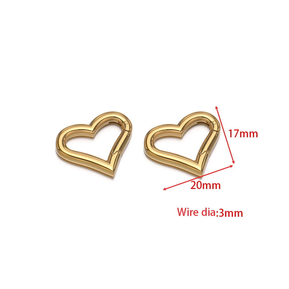 Gold heart spring buckle clasp connector, 20x17mm, 3mm wire