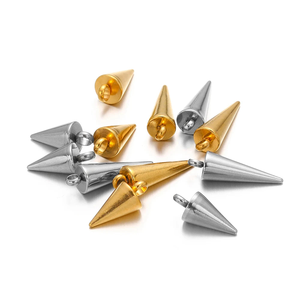 Gold and silver-tone cone charms with ring tops, 10-piece DIY jewelry set