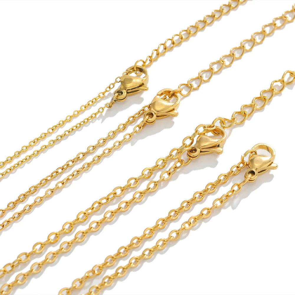 Gold cable link chain extenders with clasp connector ends, multiple lengths shown