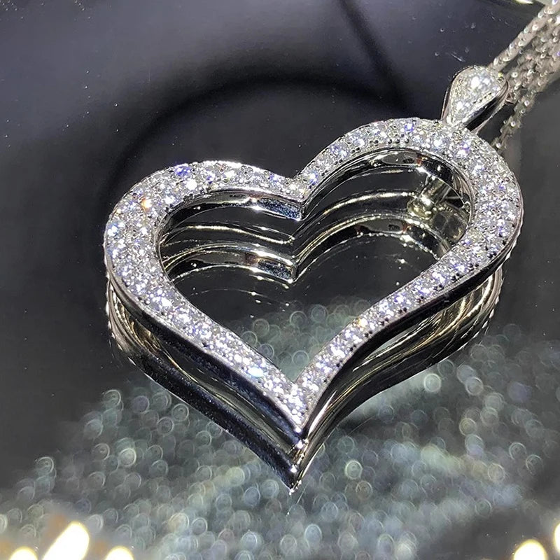 Luxury Silver Color Bling Cubic Zirconia Love Chain Pendant Necklace