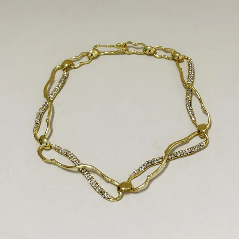 Big Luxury Women Retro Gold-plated Short Chunky Necklace Thick Chain Splicing Metal Choker Jewelry
