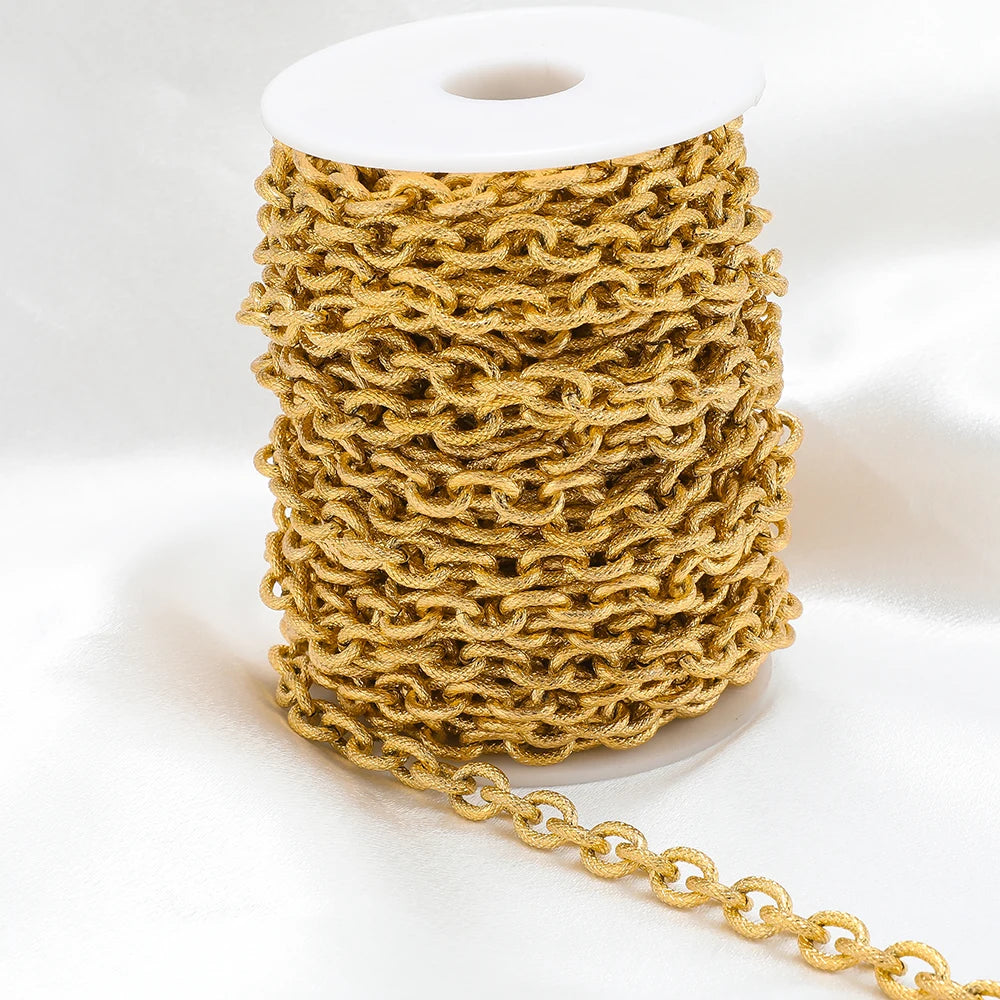 Gold chunky chain by the spool, textured oval links for punk choker DIY