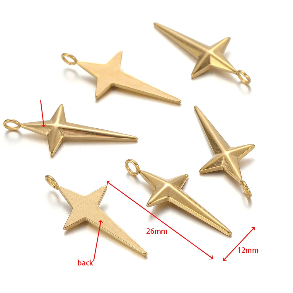 Gold-tone star cross charms with hanging loops, stainless steel, size view