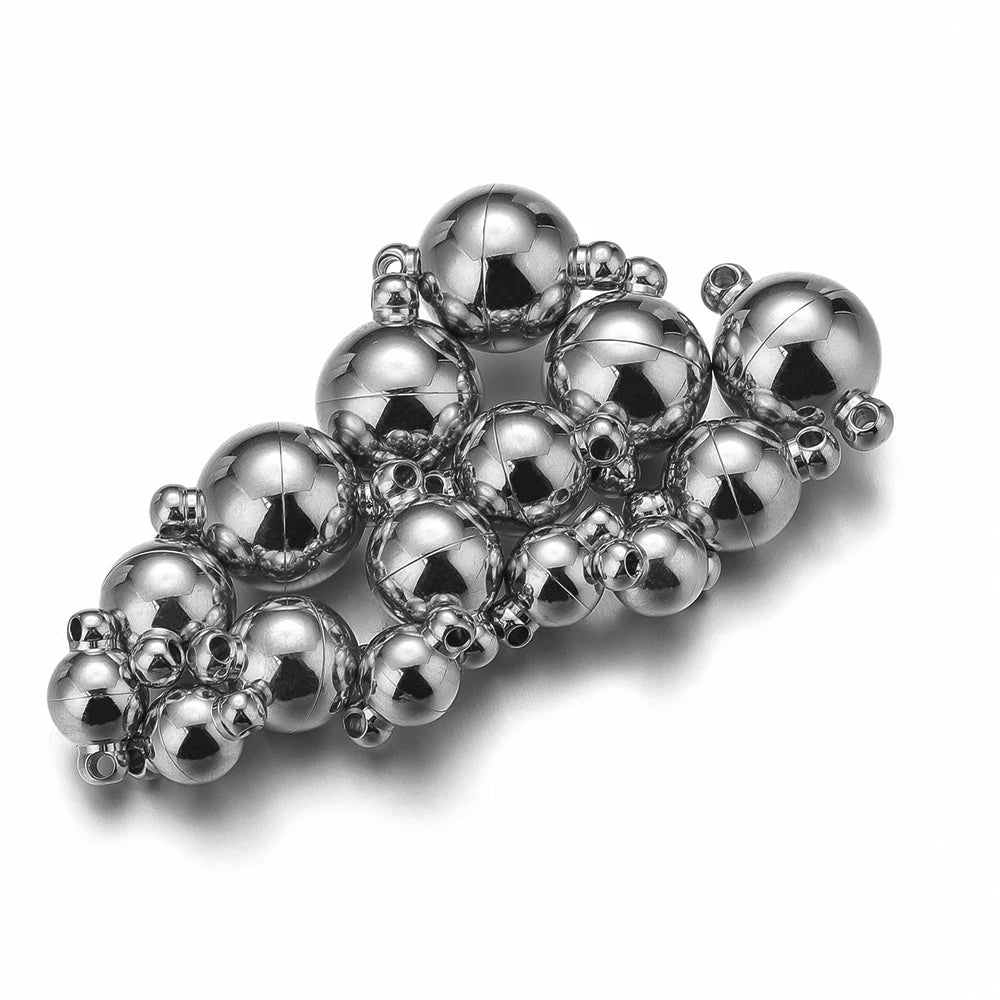 Silver round ball magnetic clasp connectors, multiple pieces shown
