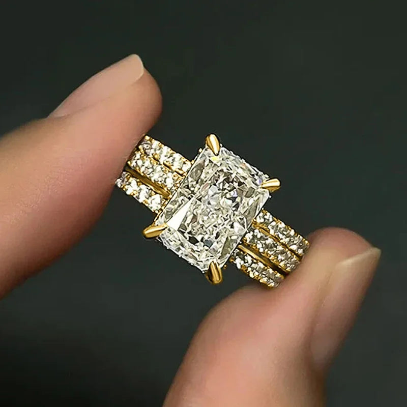 3Pcs Luxury Geometric Rectangular Cubic Zirconia Set Rings For Women m33