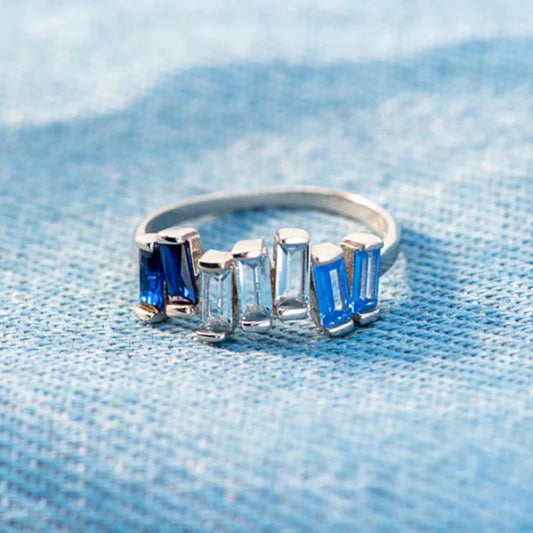 Trendy Blue Geometric Zirconia Ring Chic Engagement Jewelry  m11