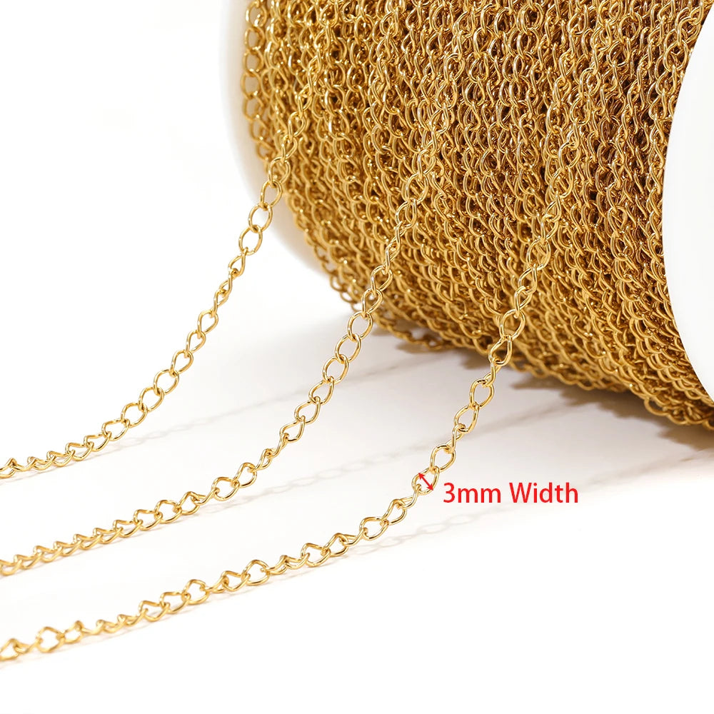 Stainless steel extension tail chain, gold, 3mm link width for DIY jewelry