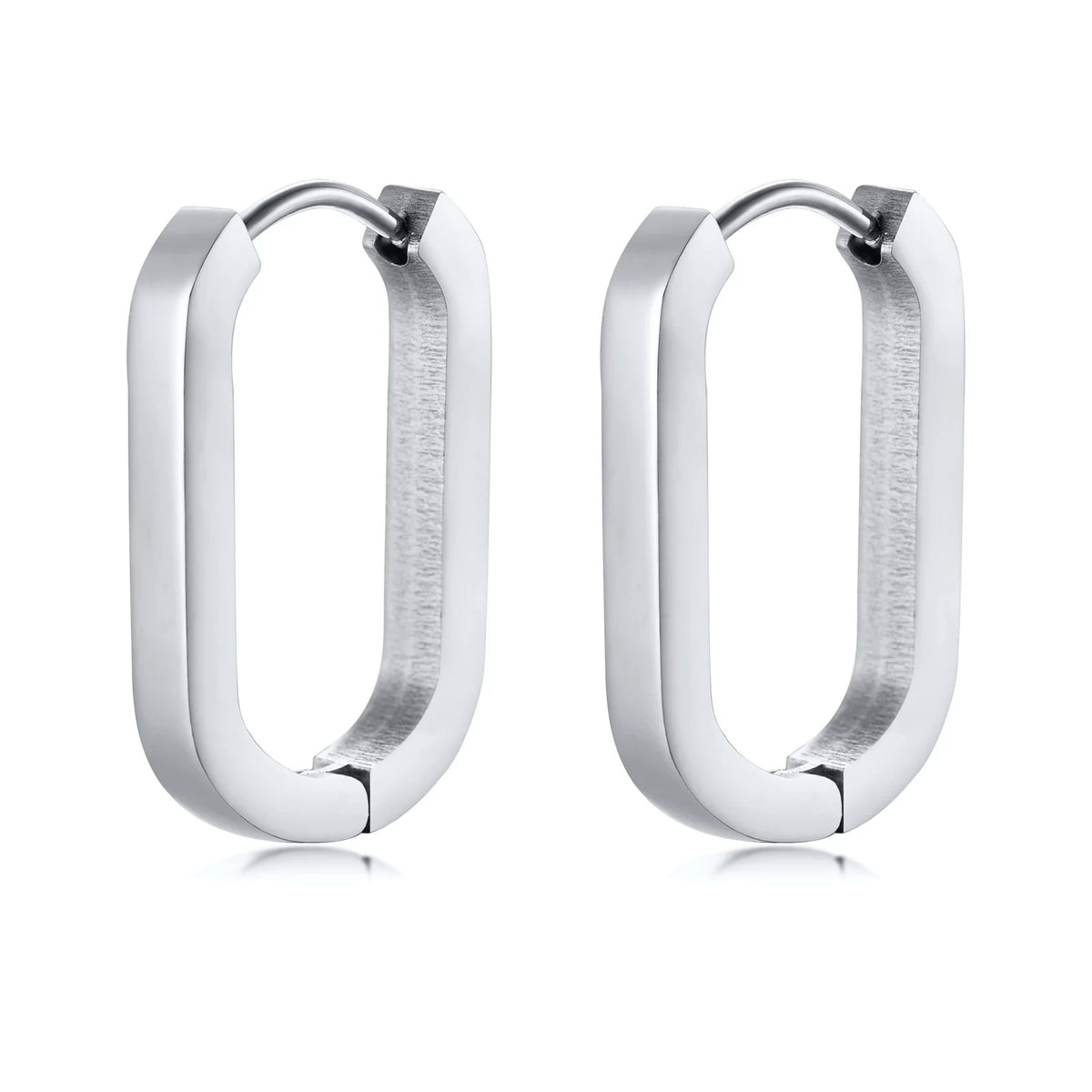 Silver-tone rounded rectangular hoop earrings with hinged closures