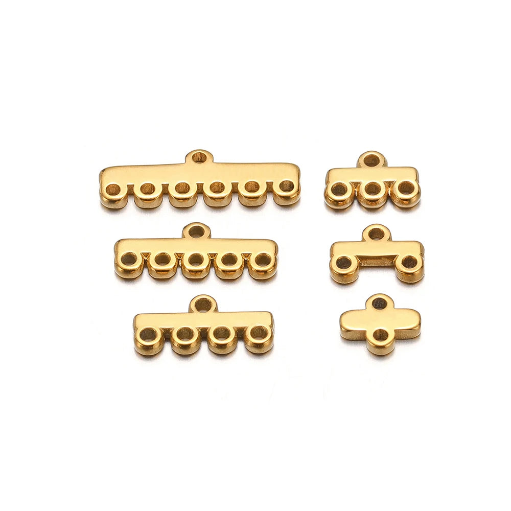 Gold-toned multilayer clasp bail connectors with round hole links, set of pieces