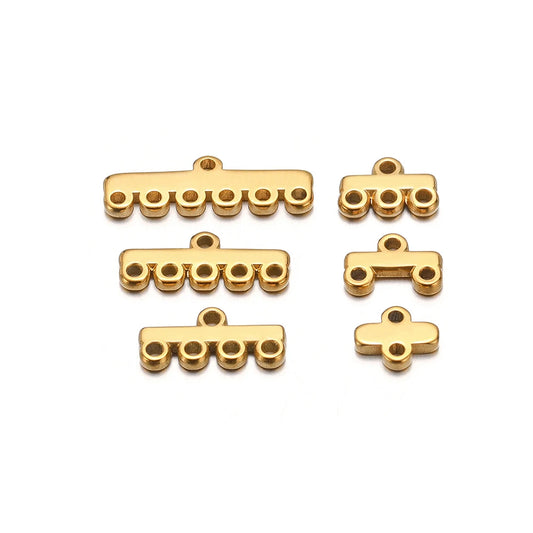 Gold-toned multilayer clasp bail connectors with round hole links, set of pieces