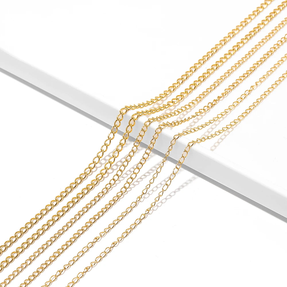 Gold tone chain extension strands, multiple fine links draped for DIY jewelry making